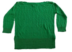 J.Crew Kelly Green 100% Linen Cable Knit Boat Neck Sweater XS NWT Lightweight - Picture 1 of 9