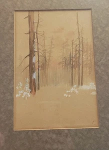 Vintage Hand Painted Landscape Trees Forest Snow In Frame Signed MMG - Picture 1 of 7