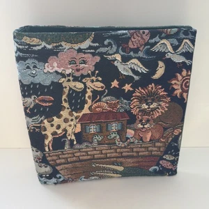 Vtg Noah’s Ark Woven Tapestry School Binder Notebook 3-Ring Paper Animal Bible - Bild 1 von 11