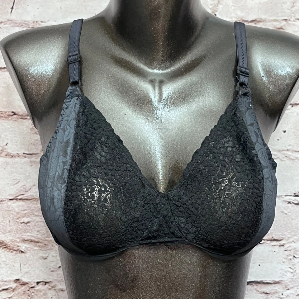 Sujetador Playtex Secrets Vintage 36B sin forro de encaje transparente con aros negro Foto 1 de 4