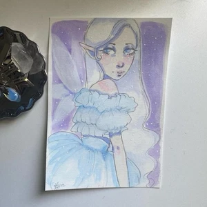 Celestial Star Fairy Fantasy Painting On 5x6 Watercolor Paper - Picture 1 of 6