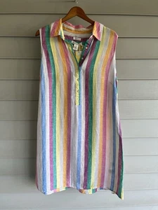 NWT C & C California 100% Linen Rainbow Shift Dress Curvy Collar Striped Size 1X - Picture 1 of 12