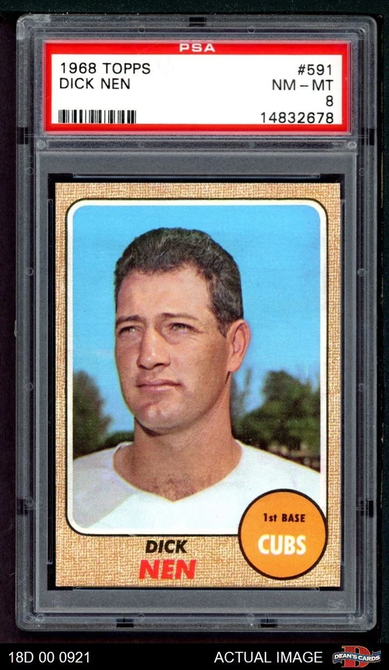 1968 Topps #591 Dick Nen Cubs PSA 8 - NM/MT - Image 1 of 1