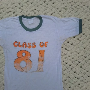 Vintage Klasse von 1981 Grafik Distressed Ringer Einzelnaht Grafik T-Shirt Small - Bild 1 von 15