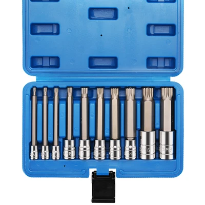 10 Pcs Spline Tip Bit Socket Set S2 and Cr-V Steel Extra Long 4'' Length M4-M18 - image 1 of 4