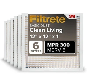 Filtrete 12x12x1 AC Furnace Air Filter, MERV 5, MPR 300, Capture 6 Pack - Picture 1 of 8