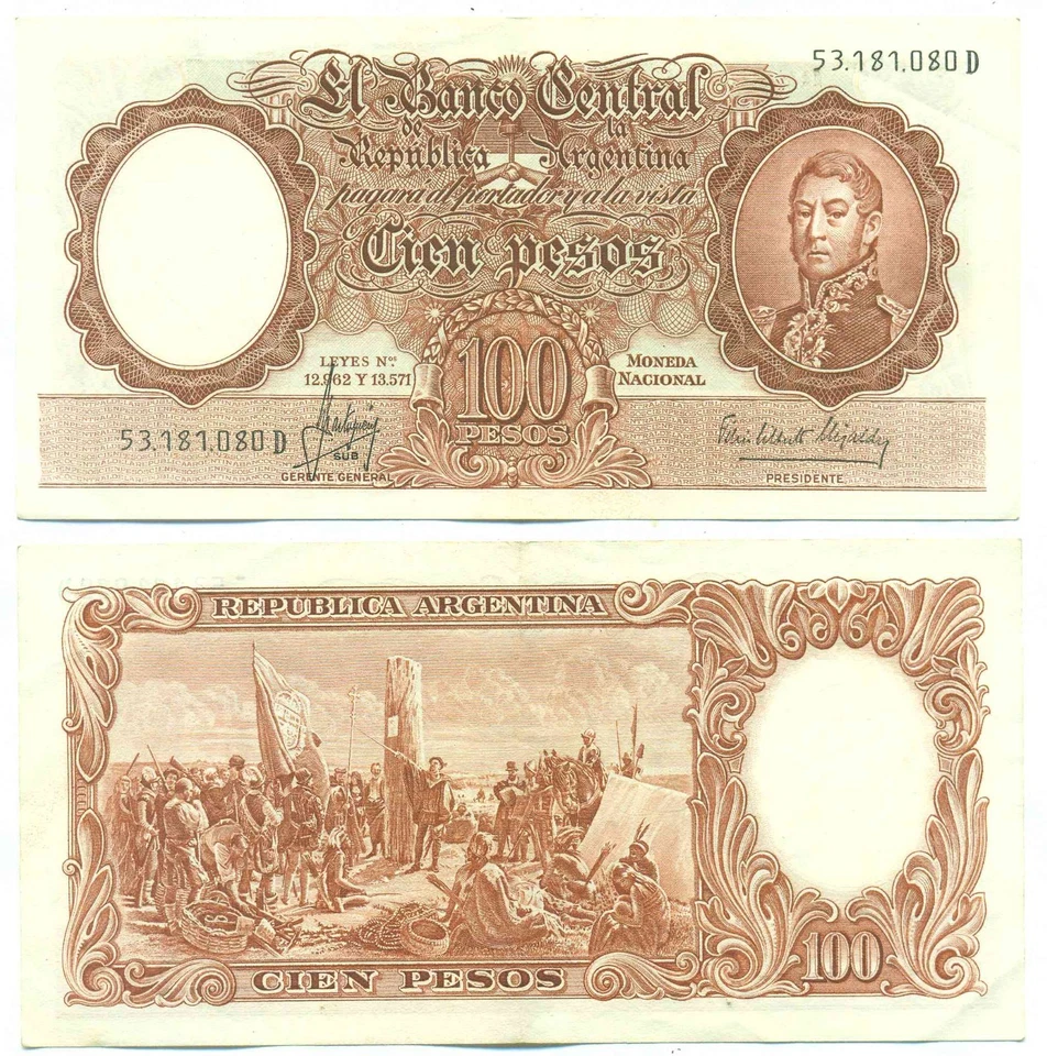 BILLETE ARGENTINA 100 PESOS (1965) MASTRO.ELIZALDE SUFIJO D B# 2071 P 272c AXF Foto 1 de 1