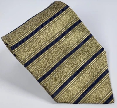 Alexander Julian Silk Tie Gold Blue Stripes Men Necktie Korea 58 x 3.7/8 - Image 1 of 4
