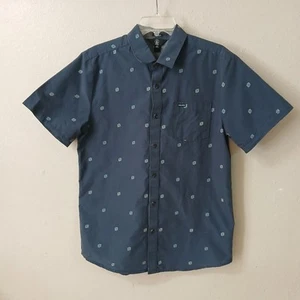 Volcom Hemd Junior Gr. L blau geometrisch verwaschene Waschung Knopf Kurzarm 5495 - Bild 1 von 11