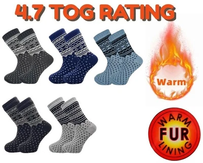 Mens Thermal Socks 4.7 Tog Fleece Sherpa Lining Slipper Bed Socks Adults 6-11 - Image 1 of 4