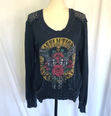 Buckle Affliction Y2K Heavy Black Wash Cutout Pullover Sweatshirt Medium - Image 1 of 4