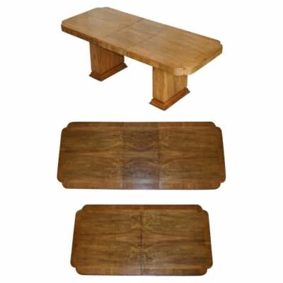LOVELY ANTIQUE QUARTER CUT WALNUT ART DECO EXTENDING DINING TABLE CIRCA 1920 - Image 1 of 4