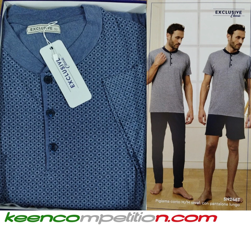 EXCLUSIVE PIGIAMA UOMO 3 PEZZI M/M PANTALONE LUNGO E CORTO 100% COTONE JERSEY - Immagine 1 di 1