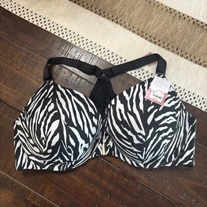 NWT Cacique Bra 42D Boost Plunge Front Closure Molded UW Zebra Print Racerback - Picture 1 of 11