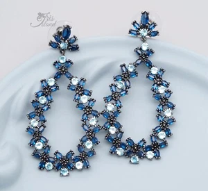 Pendientes colgantes azul circonita cúbica aro colgante lindo mujer joyería vintage 20003 - Imagen 1 de 4