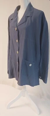 Linen Silk Jacket W22, Dusty Blue, Shell Buttons, Long Sleeve,  Dry Cleaned - Image 1 of 4