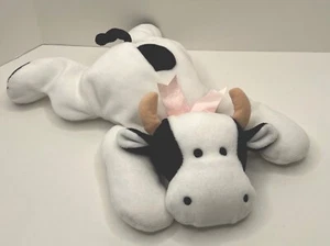Vintage 1994 TY Beanie Pillow Pals Moo the White & Black Cow Plush Pink Bow 13” - Imagen 1 de 6