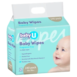 babyU Baby Wipes 240 Pack (3 x 80pk) Soft Thick 16 x 18cm Hypoallergenic Baby U - Picture 1 of 3
