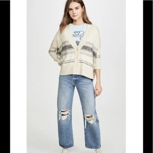 NWT New Chaser Fair Isle Drop Shoulder Oversized Button Sweater Cardigan Size L - Picture 1 of 12
