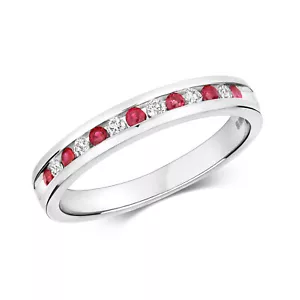 Anillo de banda eterna de rubí y diamante de oro blanco de 9 quilates, tamaños J a Q (582WR) - Imagen 1 de 1