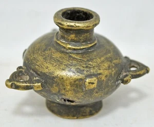 Antique Brass Ink Well Pot Original Old Hand Crafted Engraved - Picture 1 of 8
