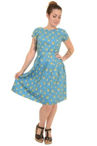 Ladies 50s 60s Retro Kitsch Kitty Kitty Polka Dot Tea Dress - Picture 1 of 4