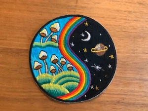 Psychedelic mushroom + space and planets embroidered patch 4” / 13 cm diameter - Picture 1 of 1
