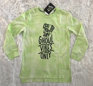 Ghoul Vibes Only T-Shirt Boys Green Long Sleeve Halloween Tee NEW Tie Dye Sz 6/7 - Picture 1 of 2