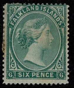 1878 Falkland Islands 6d Blue-Green SG3 Fresh VG MM Cat. £120.00 - Picture 1 of 1