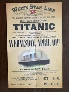 TITANIC POSTER 1912: SEGELN VOM PIER 10, SOUTHAMPTON UND TARIFE *Reproduktion - Bild 1 von 7