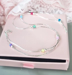 ANKLET OPAL  925 Sterling Silver chain Multicolour Ankle Bracelet Birthstone - Picture 1 of 9