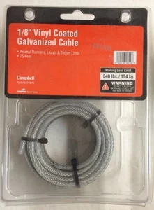 1/8" Vinyl Coated Galvanized Cable 25' Animal Runner Campbell - Picture 1 of 3