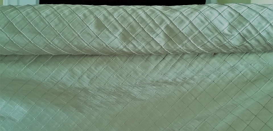 Aapno Rajasthan lt sag green quilted fabric 52" width BTY single sided SILK NEW! - Image 1 of 1