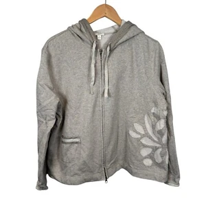 J Jill Embroidered Full Zip Hooded Floral Lightweight Sweatshirt Size Large Gray - Bild 1 von 11