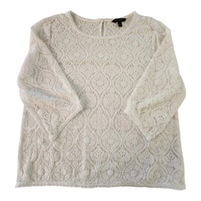 全新无标签 Banana Republic 蕾丝束腰上衣女式大码白色透明衬衫衬衫 — 第 1/4 张图片