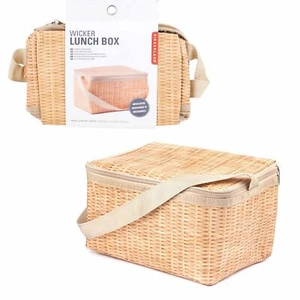 WICKER PRINT LUNCH BOX - Kikkerland Soft Insulted Picnic Work Bag *FREE DELIVERY - Picture 1 of 7