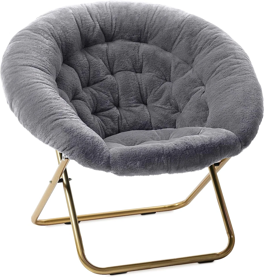 Milliard Saucer Chair for Adults Teens & Kids Grey Faux Fur XL Circle Chair f