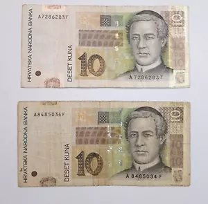 Croatia 10 Kuna, 2 Psc Banknotes 2001, 2012 Circulated - Picture 1 of 2