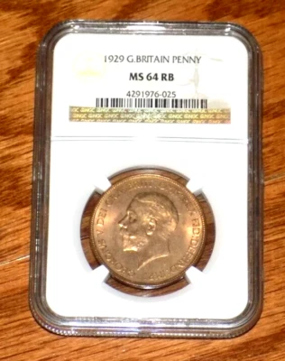 1929 GREAT BRITAIN PENNY NGC MS 64 RB UNCIRCULATED UNC CERTIFIED Graded COIN - Image 1 of 4