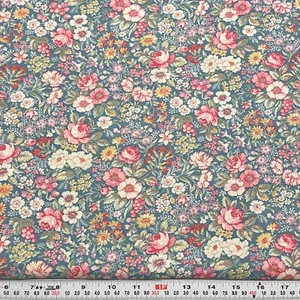 Vintage Kessler Design for Concord Florals Blue Cotton Fabric by the HALF YARD - Picture 1 of 2