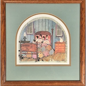 Rare P Buckley Moss GRANDMA'S BED Framed, Signed LE Print 314/1000 1986 - Picture 1 of 7