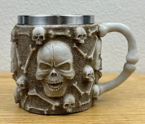 14 oz Stainless Steel Skull & Bones Coffee Mug Beer Stein Halloween Pirates - Picture 1 of 9