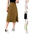 Woman A-line Solid Color Half Skirt Elastic Waist A-line Polyester Skirt