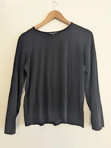 Eileen Fisher black silk fitted long sleeve tee size L - Picture 1 of 4