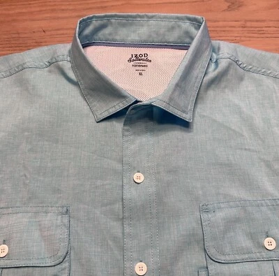 Camisa IZOD Saltwater Performance Azul Teal Claro Botón Ventilada Para Hombres XL Corta Slv Foto 1 de 4