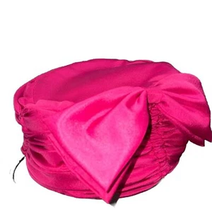 Vintage Kaufmann's Union made Hot Pink Ruched Satin Pillbox Hat Bow USA New York - Picture 1 of 10