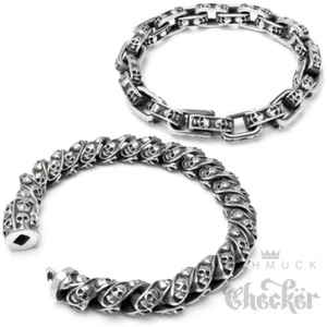 Edelstahl Totenkopf Armband Totenköpfe Skull Armkette massiv Männer Bikerschmuck - Bild 1 von 7