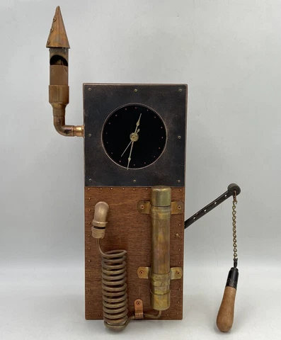 Wooden Working Wall Clock Steampunk Local Nebraska Art Copper Steam Faux Whistle Cover