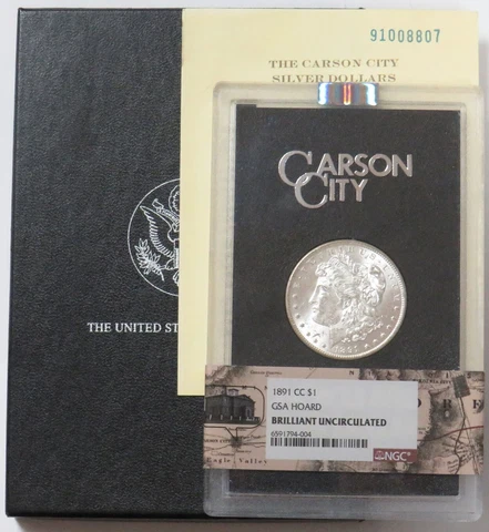 1891 CC CARSON CITY MORGAN SILVER DOLLAR GSA HOARD $1 NGC BRILLIANT UNC BOX COA Cover