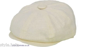 Flat Cap News Boy Baker Boy Hat Summer Beige & Cream G&H 8 Panels Linen Cotton - Picture 1 of 5